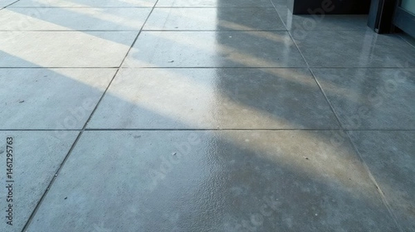 Fototapeta Sunlit Wet Patio Tiles A Textured Surface Showing Subtle Variations in Light and Shade