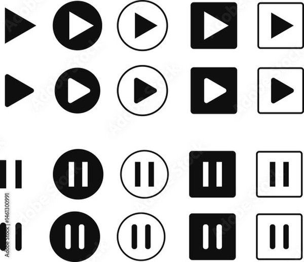 Fototapeta Play button icon set. play button icons symbol. music start sign. Music buttons. audio player button
