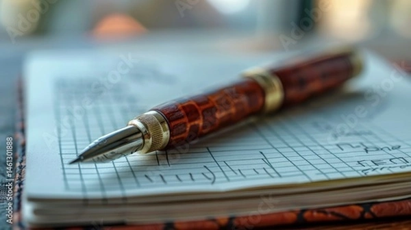 Obraz Business Finance Pen on savings plan notebook, overhead