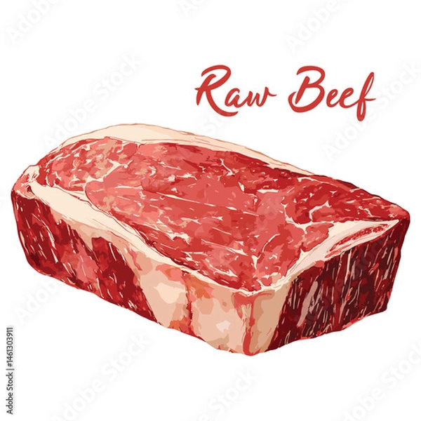 Obraz raw beef fresh meat in watercolor illustration style, isolated vector on white background