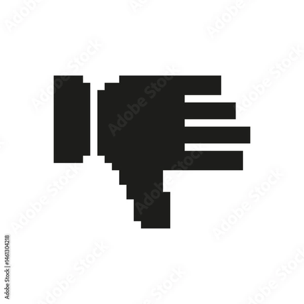 Fototapeta Pixelated Hand Pointing Down Icon. Dislike Gesture Symbol. Retro Video Game Style. Isolated Vector Illustration