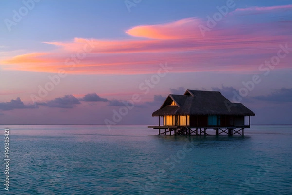 Obraz bungalow on the sea during sunset