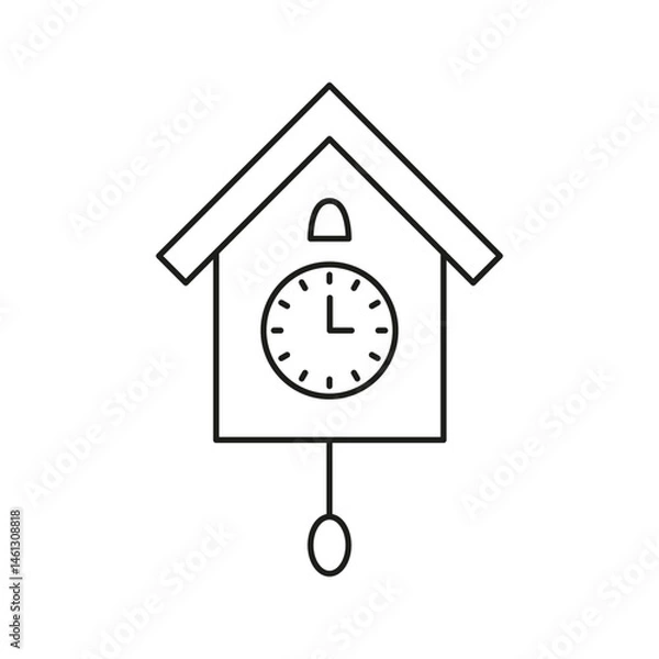 Fototapeta Cuckoo Clock Line Icon. Traditional Timekeeping, Home Decor, And Vintage Style Outline Symbol. Classic Wall Clock Design. Editable Stroke. Isolated Vector Illustration