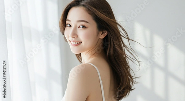 Obraz 美しい髪を風になびかせる若い女性