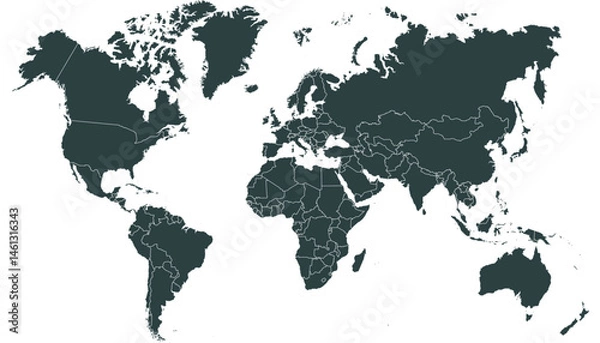 Obraz World map. Black modern vector map. Silhouette map.	