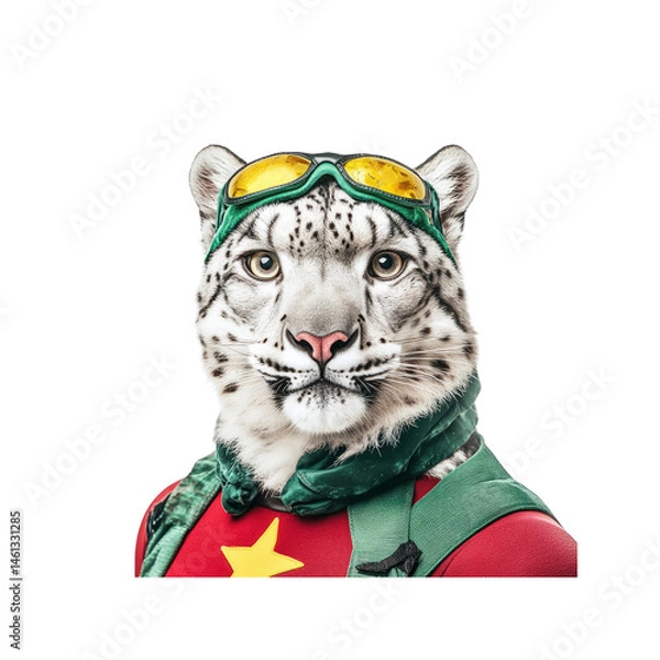Fototapeta Adventurous Snow Leopard in Goggles and Hiking Gear