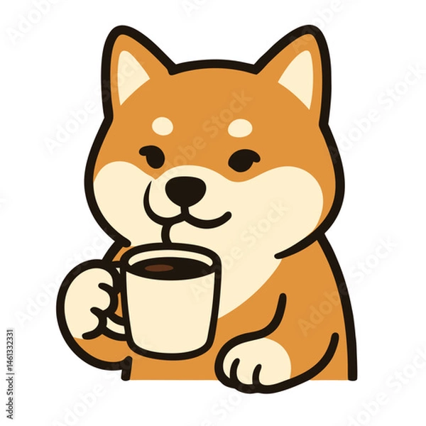 Obraz Shiba dog drinking coffee