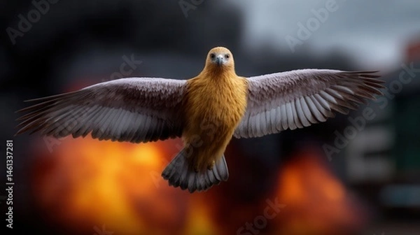 Fototapeta Close-up of a Golden Eagle with Outstretched Wings Flying Against a Dark Background
