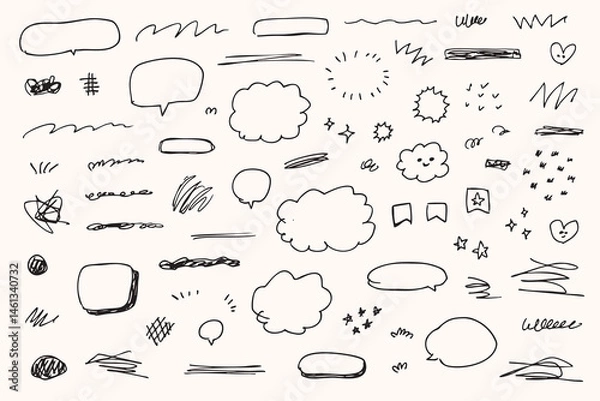 Obraz Collection of Hand-Drawn Scribbles Doodles and Speech bubbles