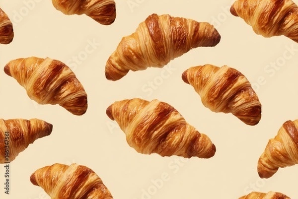 Fototapeta Freshly Baked Croissants on a Cream Background for Culinary Use