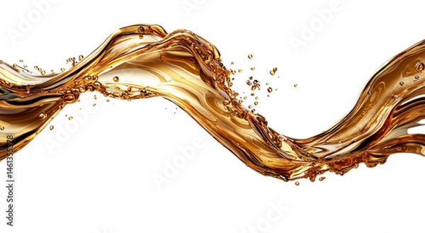 Fototapeta Png of A dynamic stream of golden liquid gracefully flowing against a black background, creating a vibrant and energetic visual effect.