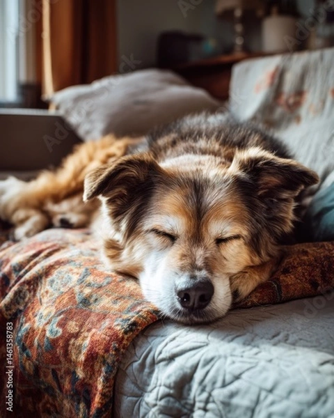 Obraz Animal Rights and Welfare Senior Dog Sleeping Peacefully on a Couch