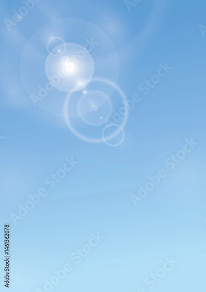 Obraz Bright blue sky with white sun flare halo ring light for summer spring morning too noon day background design