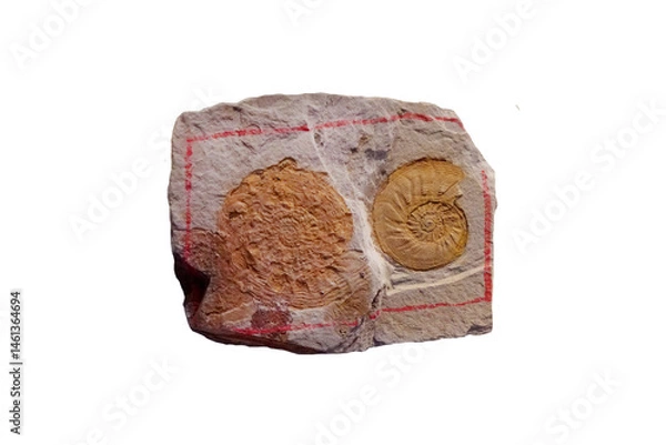 Fototapeta Fragment of Paragastrioceras chengchouense fossil isolated on white background.