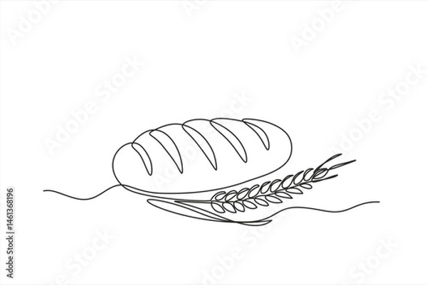 Obraz continuous line of bread and wheat. wheat and bread one line concept. single line drawing of wheat bread isolated on white background. Editable stroke.	