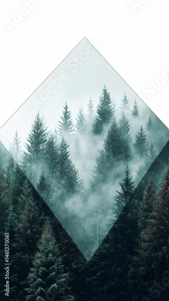 Fototapeta Misty forest scene within a diamond shape