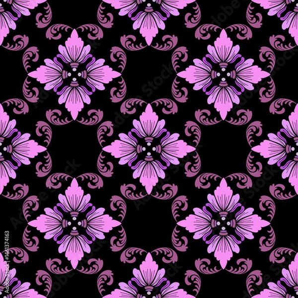 Obraz Vintage Purple Floral Damask Seamless Vector Pattern, Mystic Lavender Baroqoue Seamless Pattern. 