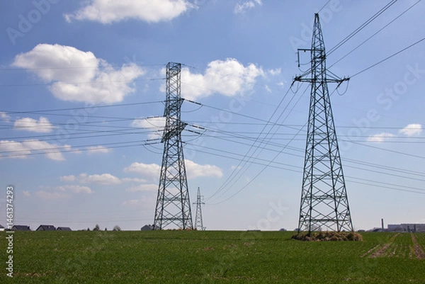 Obraz Słupy energetyczne – linia wysokiego napięcia