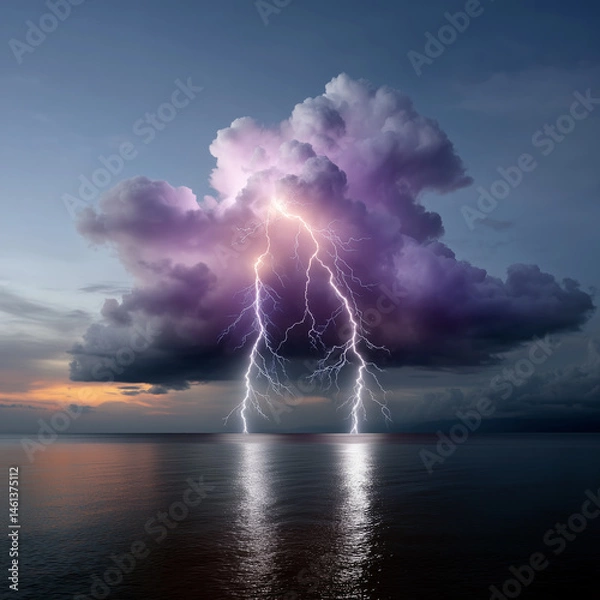 Fototapeta A stormy sky with a large cloud and a lightning bolt