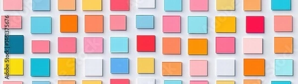 Fototapeta A series of colorful squares arranged on a white background creating a modern visual display