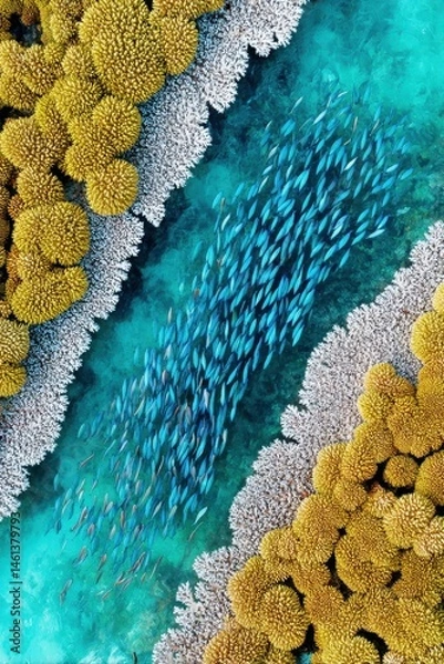 Fototapeta Vibrant Fish School Navigating Coral Reef - World Fish Migration Day