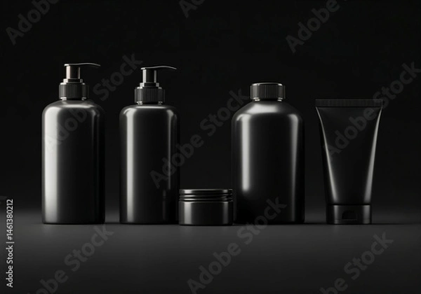 Obraz set of dark cosmetic containers with empty branding areas