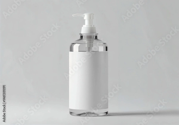 Obraz plastic transparent bottle with pump dispenser and transparent liquid