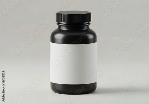 Obraz dark plastic pill bottle with blank label placeholder, isolated on light background