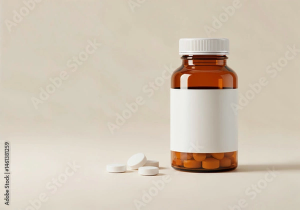 Obraz glass transparent plastic pill bottle with pills