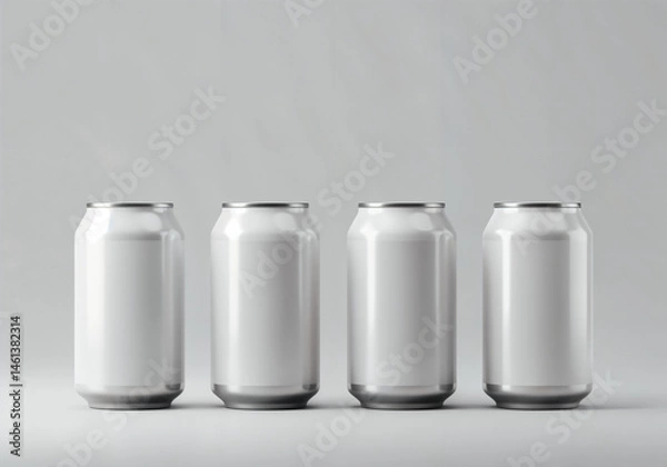 Obraz Set of drink cans with placeholder labels, front angle, aluminum texture