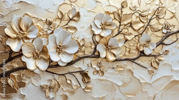 Fototapeta Gold accents on a canvas painting create a modern art feel.