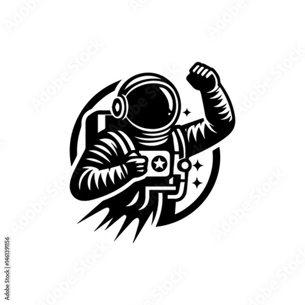 Fototapeta Minimalist black and white vector icon of an astronaut in a spacesuit
