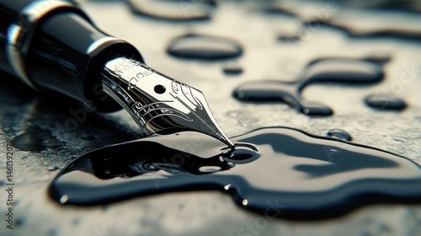 Fototapeta Fountain Pen and Ink: A Macro View of Writing