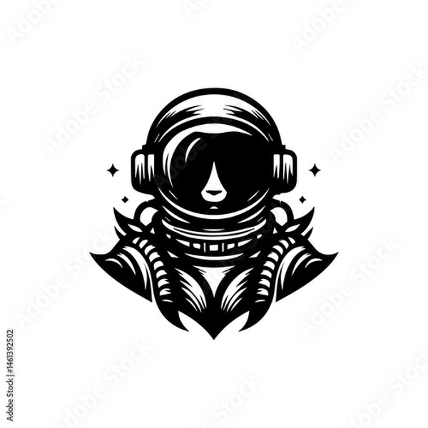 Fototapeta Minimalist black and white vector icon of an astronaut in a spacesuit
