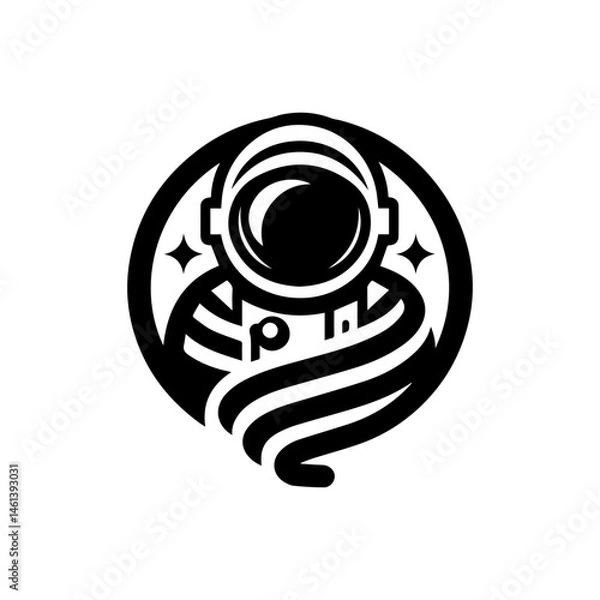 Fototapeta Minimalist black and white vector icon of an astronaut in a spacesuit