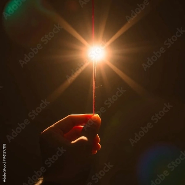 Obraz Hand Holding a Sparkler with Bright Light Flare
