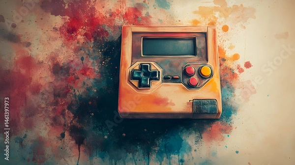 Fototapeta Vintage video  controller with abstract background art.