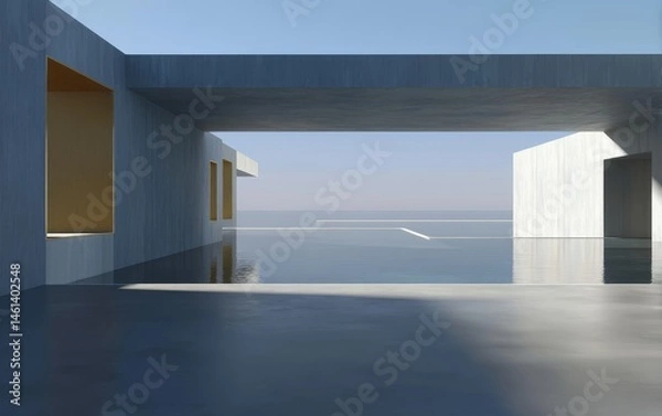 Fototapeta Modern Architectural Structure with Infinity Pool Overlooking the Sea