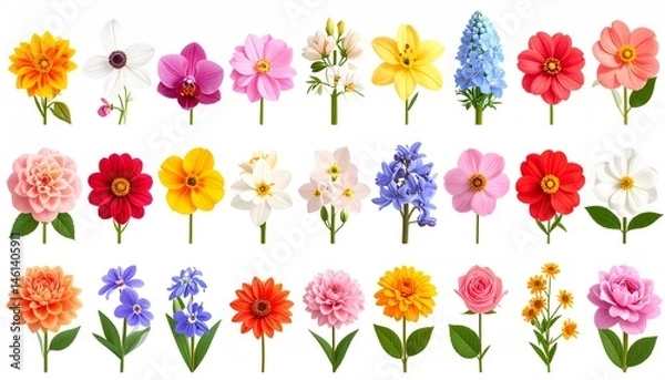 Fototapeta Colorful Arrangement of Various Blooming Flowers in a Vibrant Floral Display