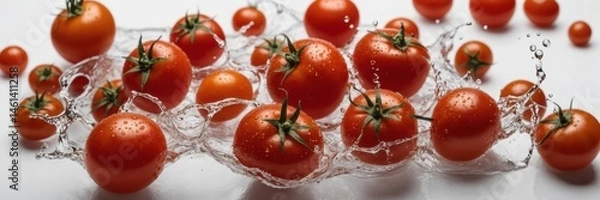 Fototapeta Fresh tomatoes splashing in water. Banner
