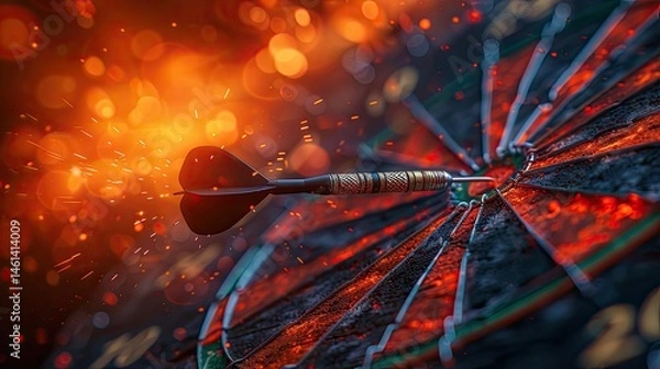 Fototapeta Fiery dart striking the bullseye of a target.