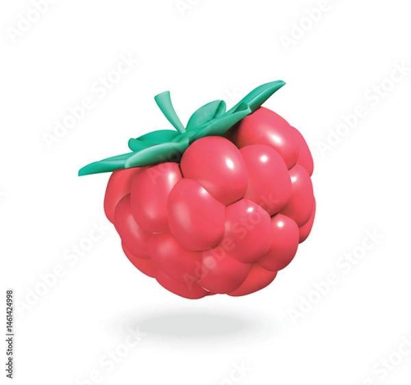 Fototapeta raspberry with green leaves vector 3d icon.