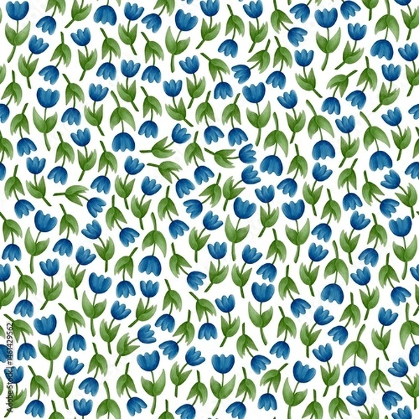Fototapeta A botanical seamless pattern with watercolour tulips on a white background
