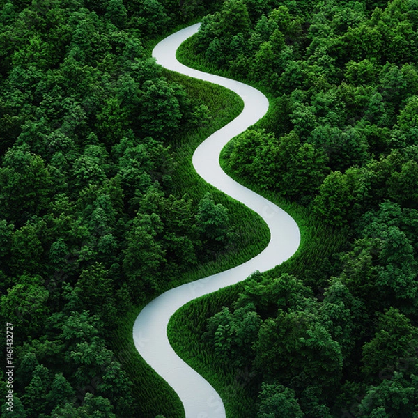 Fototapeta winding river flows through lush green forest, showcasing beauty of nature and tranquility, independence, day, 4th of july, american, usa