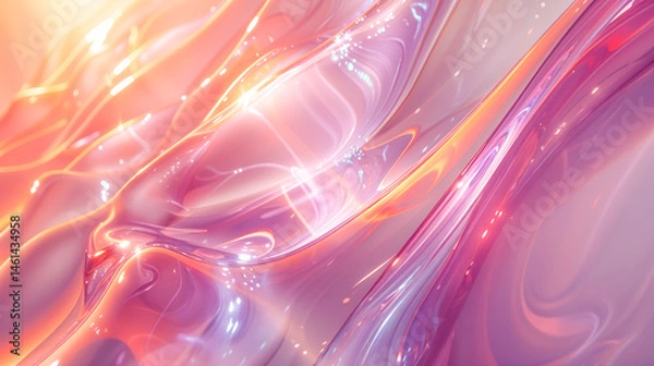 Fototapeta Multicolored abstraction with waves and glitter. Shiny liquid hologram texture.