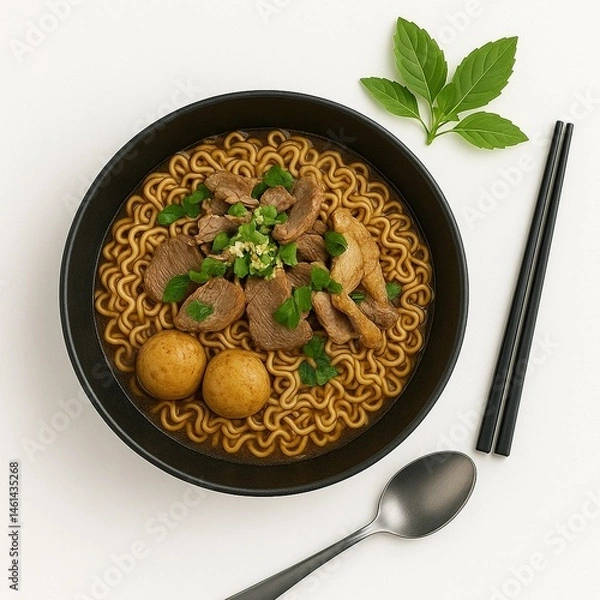 Fototapeta Instant Noodle Blood soup , Beef and Beef ball