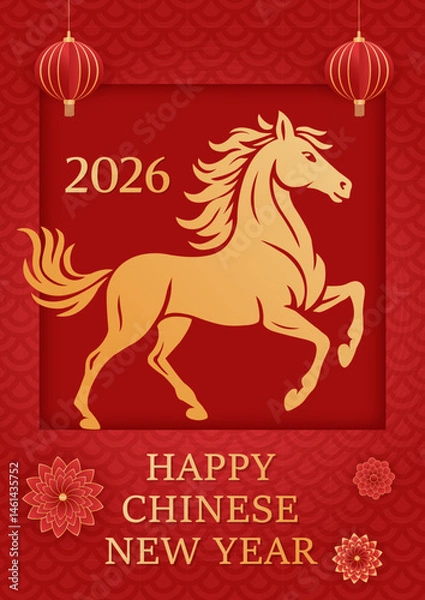 Fototapeta colorful vertical greeting card for chinese new year of the horse 2026
