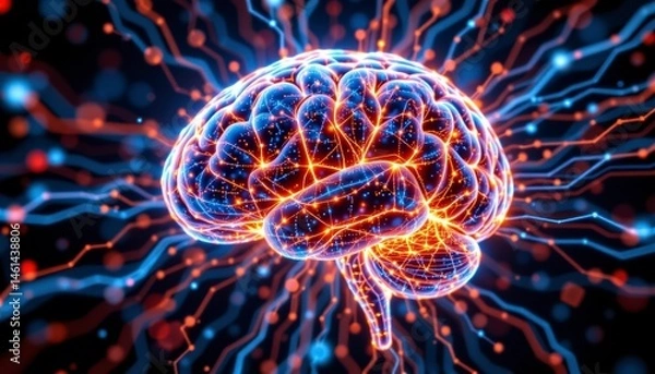 Fototapeta Glowing Human Brain Neural Network Digital Art