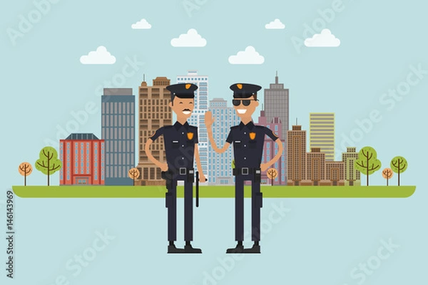 Fototapeta Policeman in uniform. Vector illustration