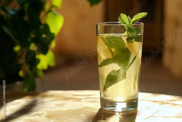 Fototapeta Transparent Glass of Lemonade with Mint – Refreshing Summer Drink with a Touch of Mint
